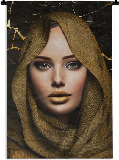 Wandkleed - Wanddoek - Vrouw - Hoofddoek - Abstract - 60x90 cm - Wandtapijt