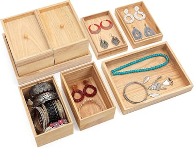 Houten Sieradenkist - Opbergdoos Lade - Sieraden Organiseren - Vijf Vrije Compartimenten - 22x17x11.5cm - Bruin