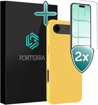 Hoesje Met 2x Screenprotector - Geschikt voor Apple iPhone Air - Sterk & Shockproof - Telefoon Hoes - Back Cover - Siliconen Case - Geel