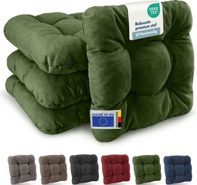 Beautissu HighLux SK – Set van 4 Premium Stoelkussen 35x35 cm Groen – Robuust Zitkussen UV-bestendig – 8 cm Dik – Indoor & Outdoor – Tuinkussen Balkon