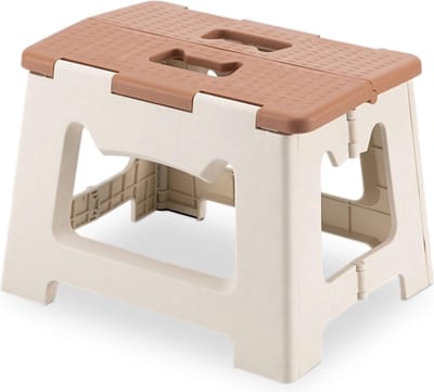 Opstapje Kruk - Vouwkruk Hocker - Hoge Planken Bereiken - Antislip Oppervlak - 23 cm Hoog - Bruin Beige