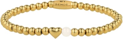 My Bendel - Goudkleurige Kralenarmband met Hartje en Edelsteen - White Quartz - met Luxe Cadeauverpakking | Sieraden Voor Dames