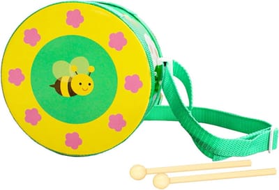 Houten Trommel - Babyspeelgoed Muziek - Muziek Ontdekken - Inclusief Stokken - Klein - Geel