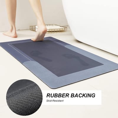 Badmat Set - Antislip Vloermat - Badkamer Gebruik - Snel Drogen Absorberend - 3 Delig - Blauw