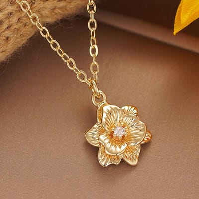Huitan Charmant Collier Pendentif Femme Couleur Or Forme Fleur Accessoires Fantaisie Bijoux de Mode pour Mariage Fiançailles Soirée brown