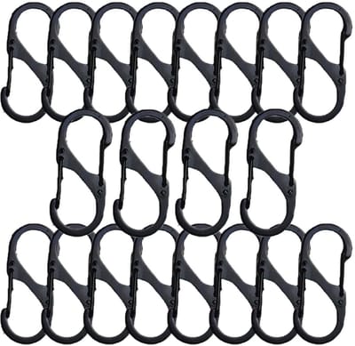 20-stuks karabijn haken - mini-sleutel hanger - rugzakslot - sleutelslot - Ritssluitingclip - S-vormige karabijn haak met rits - met vaste antidief stalgesp - geschikt voor kamperen en wandelen in de buitenlucht - 40 mm - zwart