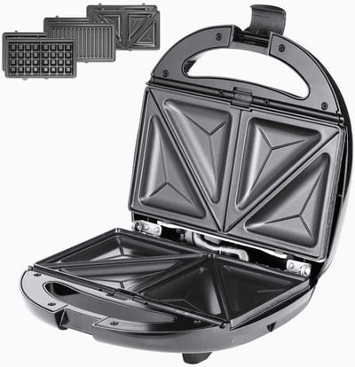 Contactgrill 3in1 - Tosti apparaat Wafelijzer - Snacks Bereiden - Antiaanbaklaag - 22 x 23 x 10 cm - Zwart