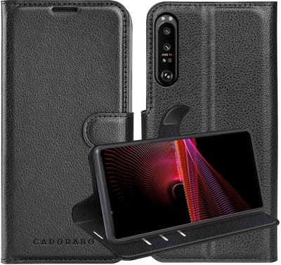Cadorabo Hoesje geschikt voor Sony Xperia 1 III in PHANTOM ZWART - Beschermhoes met magnetische sluiting, standfunctie en kaartvakje Book Case Cover Etui