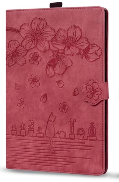 Luxe Bescherm-Etui Hoes Map geschikt voor Apple iPad 10 - 11 - A16 - 10.9 - Bloemen en Kat - Rood