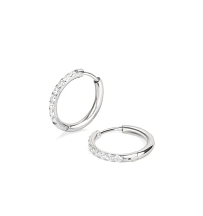 Shiny oorringen met steentjes 8mm | Stainless Steel Zilver