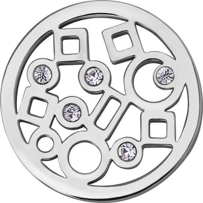 Quiges - Munthouder Munt 25mm RVS met Zirkonia Geometrische Vormpjes Zilverkleurig - EPRS086