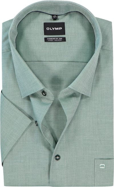OLYMP Luxor comfort fit Big overhemd - korte mouw - structuur - groen - Strijkvrij - Boordmaat: 49 (EU maat: 4XL)
