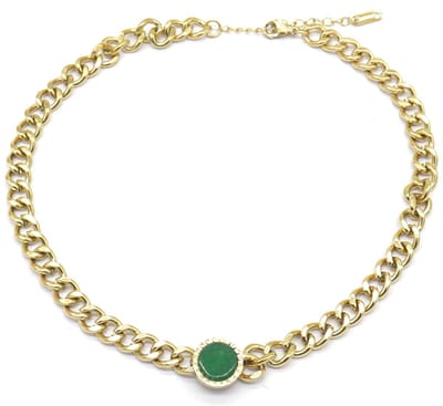 Ketting - RVS - Met Groene Kraal Verstelbaar 37-42 cm - Goudkleurig