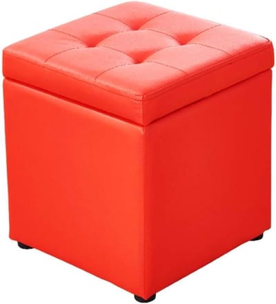 Kubus Poef - Voetenbank Hocker - Extra Zitplaats - Massief Houten Poten - 35x35x40cm - Rood