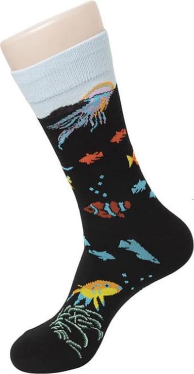 Heren sokken - zwart - blauw - print vis - vissen - 40 - 45 - cadeau voor hem - geschenl man - Kerst cadeau - verjaardagscadeau