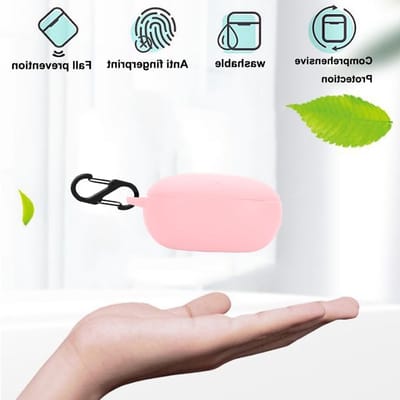 Schokbestendige Siliconen Hoes voor Soundcore Liberty 4, Beschermende Case met Sleutelhanger en Skin, Ideaal voor Reizen en Dagelijks Gebruik (Roze)