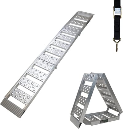 TRUTZHOLM 1x oprijplaat 2-voudig opvouwbaar 198cm draagvermogen 340kg aluminium grijs geperforeerde oprijplaat laadbrug