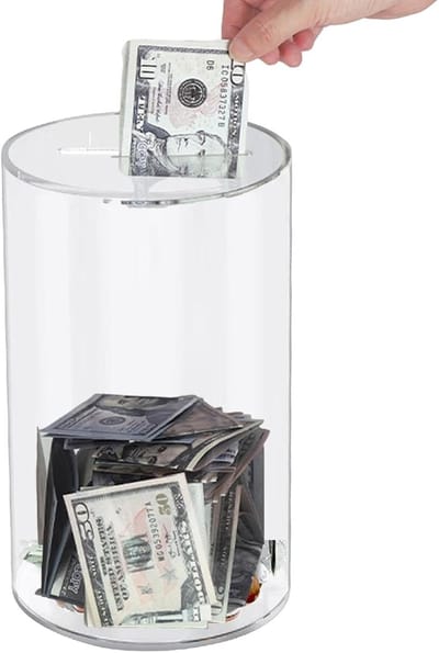 Acryl spaarpot - Muntendoos geldbank - Contant geld bewaren - Niet te openen - 28 x 17.5 x 16.7 cm