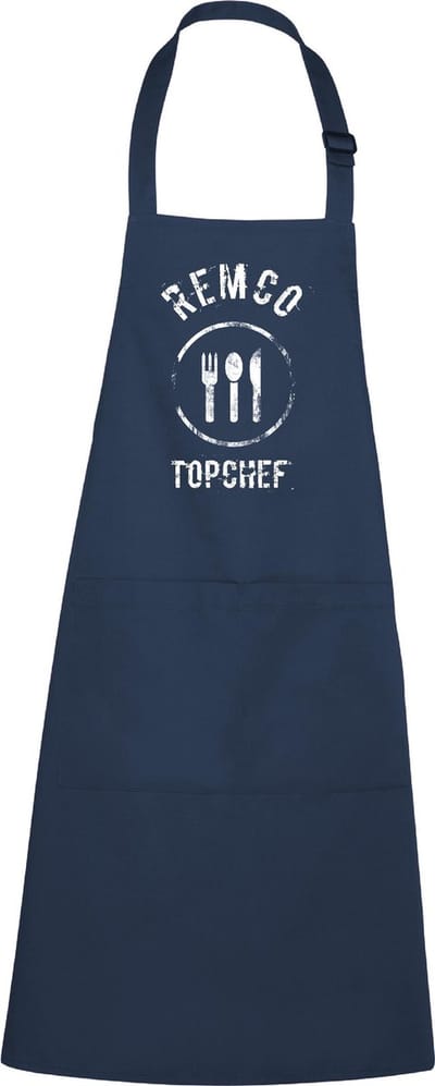 mijncadeautje - luxe keukenschort - Topchef bestek BBQ - met naam - navy / blauw
