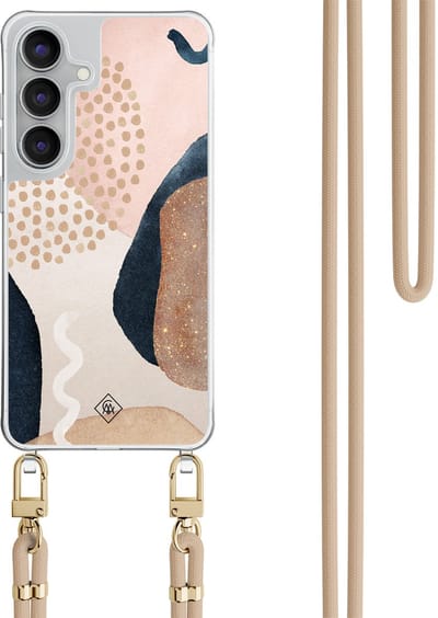 Casimoda® hoesje met beige koord - Geschikt voor Samsung S25 FE - Abstract Dots - Afneembaar koord - TPU/polycarbonaat - Bruin/beige