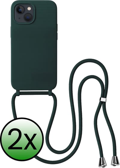 Hoes Geschikt voor iPhone 13 Mini Hoesje Met Koord - Telefoonhoesje Geschikt voor iPhone 13 Mini Backcover Met Afneembaar Koord - Donkergroen - 2 Stuks