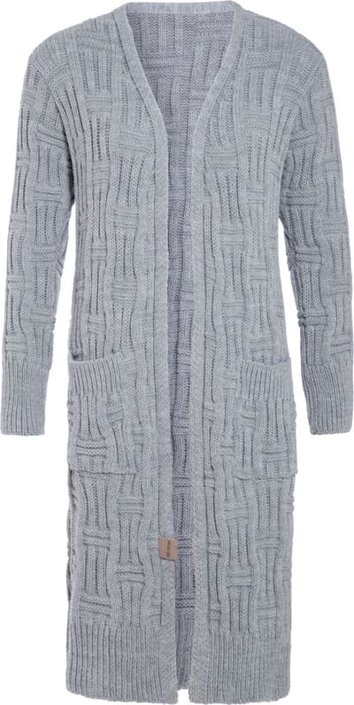 Knit Factory Bobby Lang Gebreid Vest - Cardigan voor de herfst en winter - Lichtgrijs damesvest - Lang vest tot over de knie - Grof gebreid vest uit 30% wol en 70% acryl - Licht Grijs - 40/42 - Met steekzakken