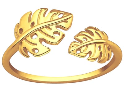 Joy|S - Zilveren blad ring verstelbaar - monstera - (maat 8: zie omschrijving) - aanschuifring - gold plated