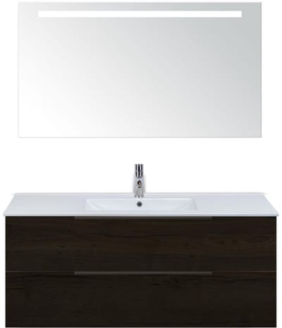 Seville Badmeubelset 120 cm - 2 Laden Black Oak Edge - Wastafel Enjoy Enkel met Sence Spiegel