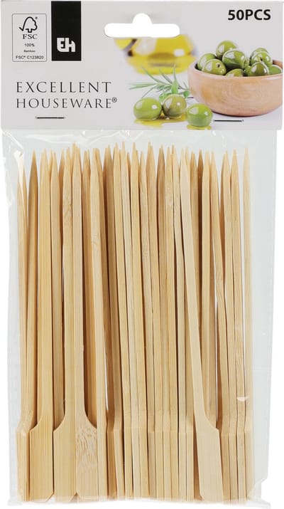 Excellent Houseware Sate prikkers/stokjes - 50x - bamboe - 15 cm - BBQ spiezen - Cocktail prikkers
