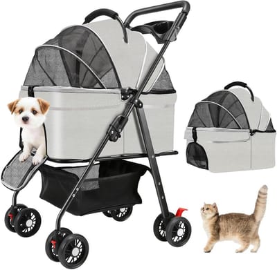 Huisdier Kinderwagen - Draagbare Reiswieg - Comfortabel Reizen - 3-in-1 Multifunctioneel - Tot 15 kg - Grijs