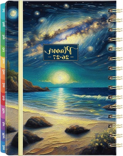 Academische Planner - Jaarplanner Agenda - Leven Organiseren - Maandelijkse Tabbladen - 21 x 16 cm - Zee Strand Blauw