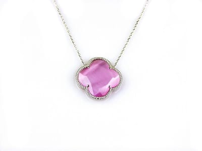 model Fiori klein ketting in zilver felroze klaver