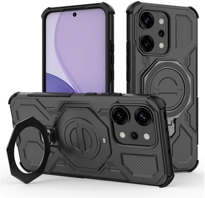 Hoesje geschikt voor Oppo Reno 14 Pro | Compatibel met MagSafe / Qi2 | 360° Draaibare Magnetische Standaard | Back Cover Kickstand Ring | Zwart