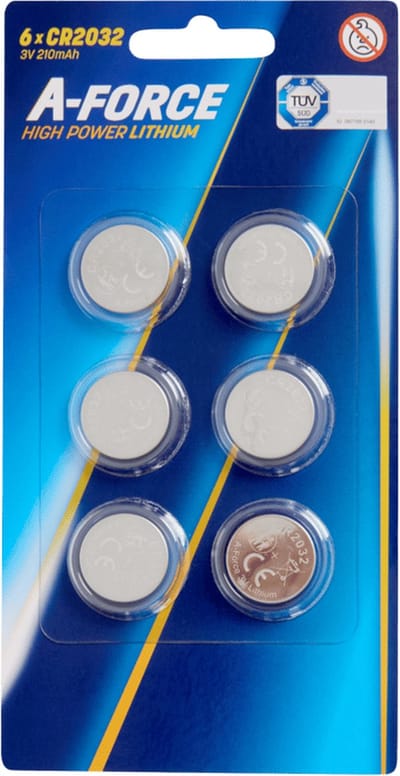 6X Knoopcelbatterijen |Batterij A Force Lithium 3 Volt Speciaal | Universeel | CR2032| Afstands Bediening Auto sleutels | rookmelders en weegschalen