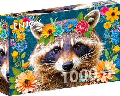 Enjoy Puzzle - Bloemige Wasbeer [“Floral Raccoon”] - Generatieve Kunstmatige Intelligentie - 1000 stukjes 68×48cm (H×B) - AI Puzzels voor volwassen - Enjoy-2389