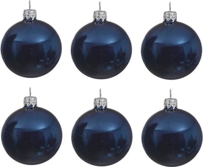 Decoris Kerstballen set - 6x stuks - blauw - glas - 6 cm - glans - kerstversiering - ophanglintje