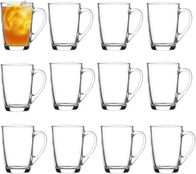 Excellent Houseware Theeglazen - koffie glazen - model Lakehouse - transparant hard glas - 12x stuks - 310 ml