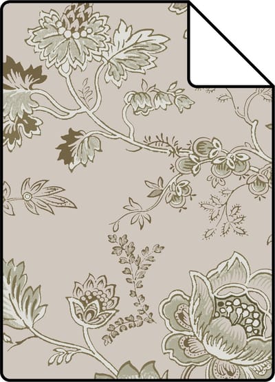 Proefstaal ESTAhome behang vintage bloemen oudroze en olijfgroen - 26.5 x 21 cm - 139401-S