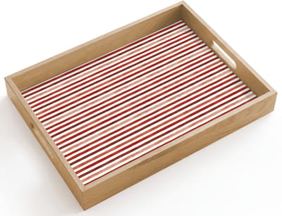 Dienblad hout 40x30 cm - Schootdienblad - Nautisch - Chic - Strepen - Rood - Borrelplank rechthoek - Plateau dienbladen