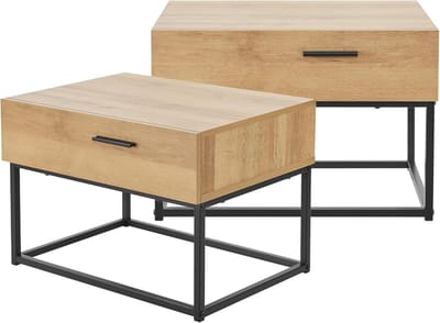 Nachtkastje Set - Bijzettafel Lade - Opbergen Slaapkamer - Met Lade - 39x55x40 cm - Eiken Zwart