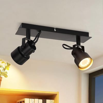 Glitzerlife - Plafondspot Plafondlamp - 2xGU10 vintage draaibare plafondspot voor woonkamer keuken hal - opbouwspots - verstelbare richtingverlichting - metalen behuizing - Ø26cm - Zwart
