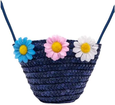 Klostermann-Raffia tas met bloemen-Blauw