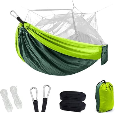 Kampeerhangmat Klamboe - Reishangmat Dubbel - Buiten Ontspannen - Sterke Nylon Constructie - 260x140cm - Geel
