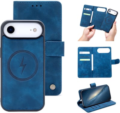 Casemania Hoesje Geschikt voor Apple iPhone 17 Air - Navy Blue - Kunstleer 2 in 1 Afneembare Bookcase - Geschikt voor MagSafe - Magnetische Telefoonhoesje met Pasjeshouder en Standaardfunctie