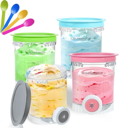 Houdt 4 Containers van 480ml voor IJscontainers - BPA-vrij, Vaatwasmachinebestendig IJs Maker Accessoires met Kleurrijke Lepels (Set van 4)