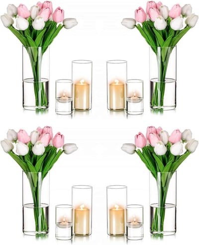 Glazen Orkaan Kandelaars - Cilinder Vazen - Bruiloft Tafeldecoratie - Handgeblazen Glas - Set van 3 - Helder