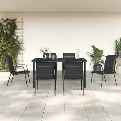 vidaXL - 7-delige - Tuinset - textileen - en - staal - zwart