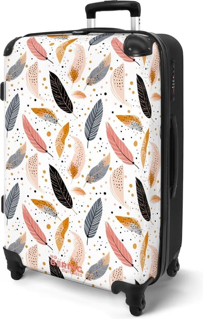 NoBoringSuitcases.com® - Koffer groot - Rolkoffer lichtgewicht - Bohemian verenpatroon - Reiskoffer met 4 wielen - Grote reis trolley XL - Luggage suitcase - Hardcase reistrolley medium - 20 kg bagage