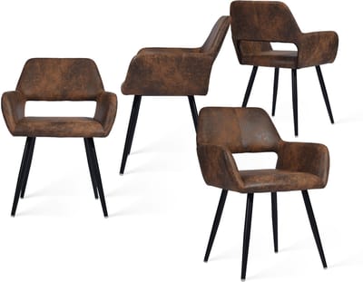 MEUBLES COSY Set van 4 Eetkamerstoelen - Dik Gevoerde Kunstleder Armleuning Rugleuning Vintage Kuipstoel - Koffie