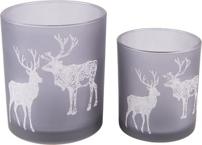 Clayre & Eef Theelichthouder Set van 2 Grijs Glas Rendier